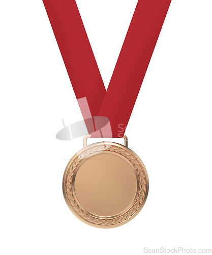 Image of Bronze medal with red ribbon
