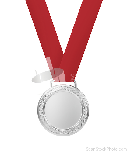 Image of Silver medal with red ribbon
