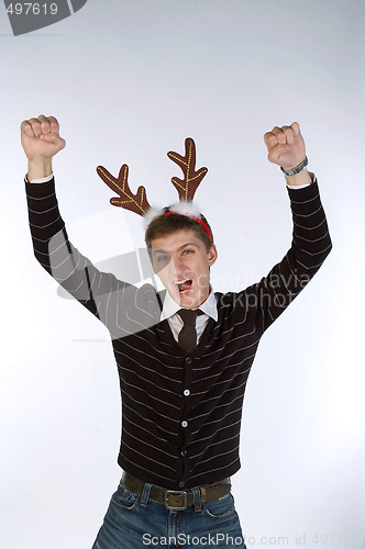 Image of Young man wearing deer horns