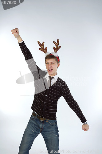 Image of Young man wearing deer horns