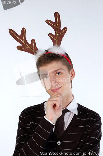 Image of Young man wearing deer horns