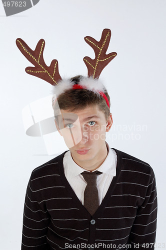 Image of Young man wearing deer horns