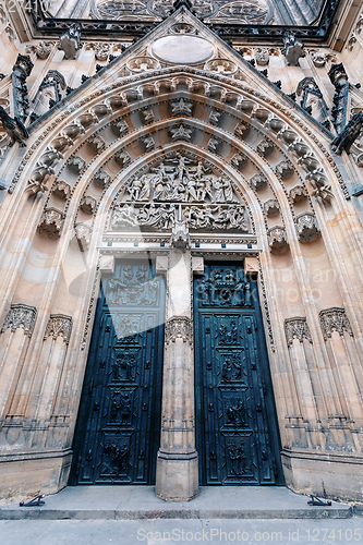 Image of St. Vitus cathedral door in Prague Czech Republic