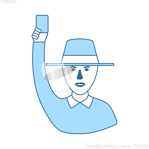 Image of Cricket Umpire With Hand Holding Card Icon