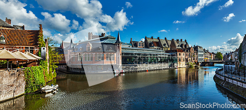 Image of Ghent canal. Ghent, Belgium