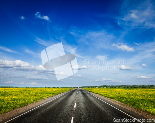 Image of Road in blooming spring meadow