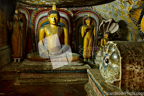 Image of Ancient Buddha image in Dambulla Rock Temple caves, Sri Lanka