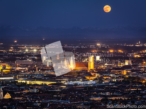 Image of Night aerial view of Munich, Germany