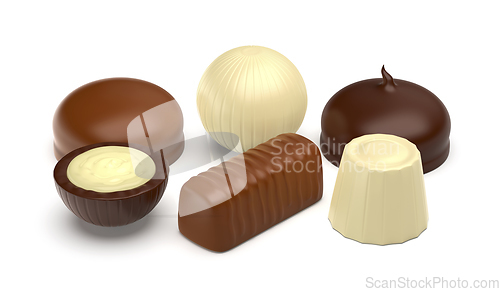 Image of Six different chocolate candies