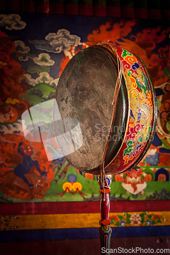 Image of Gong drum in Spituk monastery. Ladadkh, India