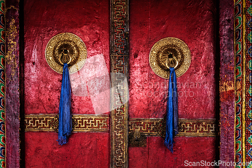 Image of Door of Spituk monastery. Ladakh, India