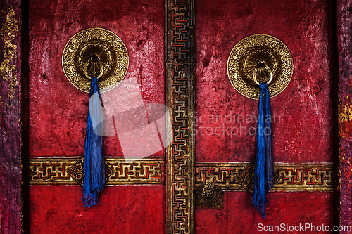 Image of Door of Spituk monastery. Ladakh, India