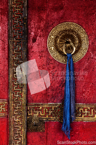 Image of Door of Spituk monastery. Ladakh, India