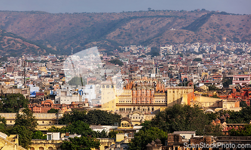 Image of Aerial view of Jaipur town and Hawa Mahal palace