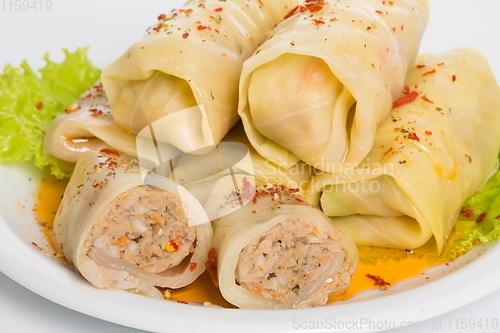 Image of kelem dolmasi - Stuffed cabbage leaves. Cabbage dolma, popular all year round in Azerbaijan