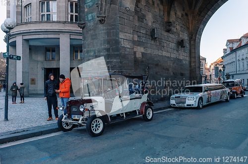 Image of Famous historic car Praga in Prague street