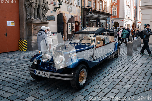 Image of Famous historic car Praga in Prague street