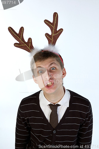 Image of Young man wearing deer horns