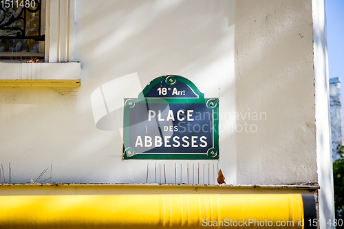 Image of Place des Abbesses street sign, Paris, France