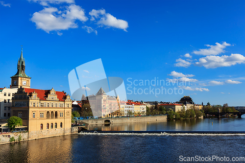 Image of Prague Stare Mesto embankment view from Charles bridge