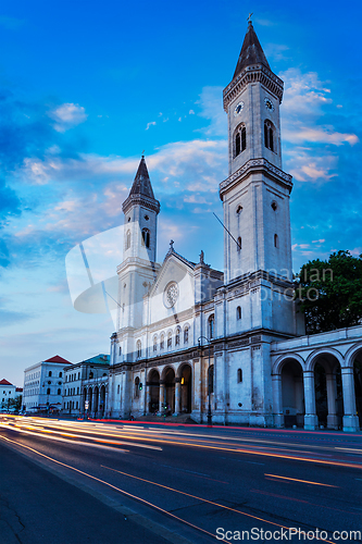 Image of St. Ludwig's Church Ludwigskirche in the evening. Munich, Bavaria, Germany