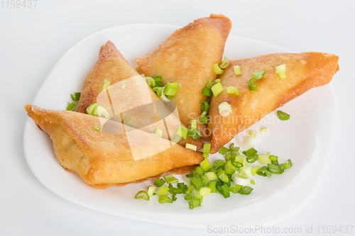 Image of Traditional ukrainian stuffed pancakes with meat or benderyks with meat, selective focus