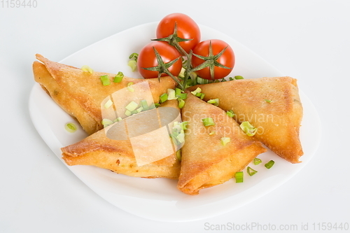 Image of Traditional ukrainian stuffed pancakes with meat or benderyks with meat, selective focus