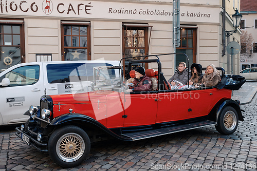 Image of Famous historic car Praga in Prague street