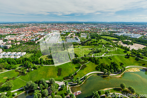 Image of Aerial view of Olympiapark . Munich, Bavaria, Germany