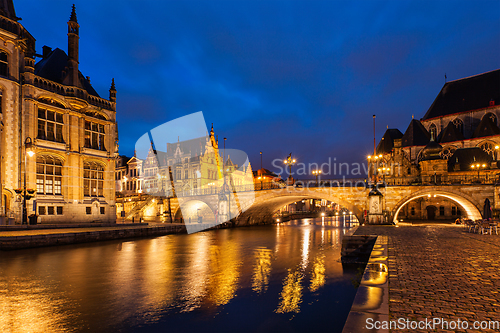 Image of Ghent in the night, Belgium