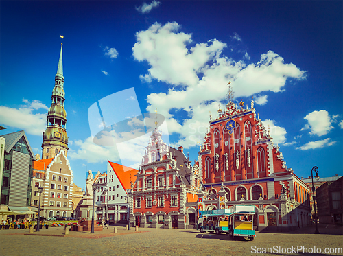 Image of Riga Town Hall Square, House of the Blackheads and St. Peter's C