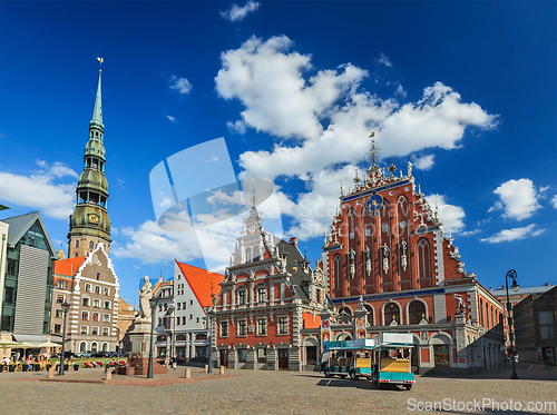 Image of Riga Town Hall Square, House of the Blackheads and St. Peter's C