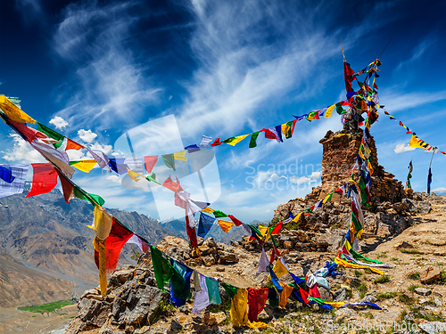 Image of Buddhist prayer flags in Himalayas