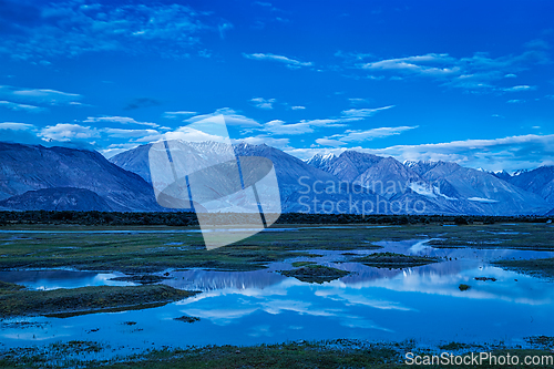 Image of Nubra valley in twilight. Ladah, India