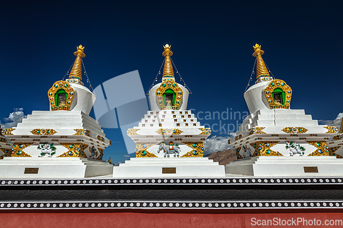 Image of White chortens stupas in Ladakh, India