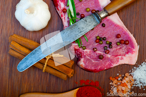 Image of raw uncooked  ribeye beef steak butcher selection