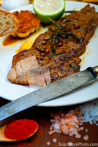 Image of roasted grilled ribeye beef steak butcher selection