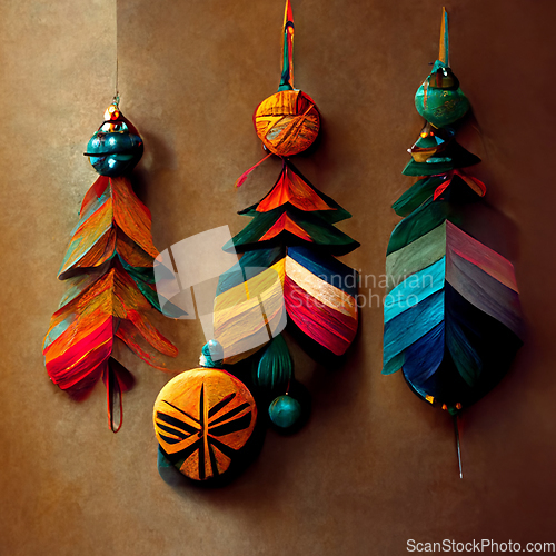 Image of Christmas decorations in vintage style. Colorful ornaments. 