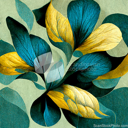 Image of Teal and yellow abstract flower Illustration for prints, wall ar