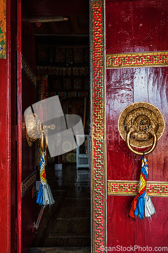 Image of Open door of Spituk monastery. Ladakh, India