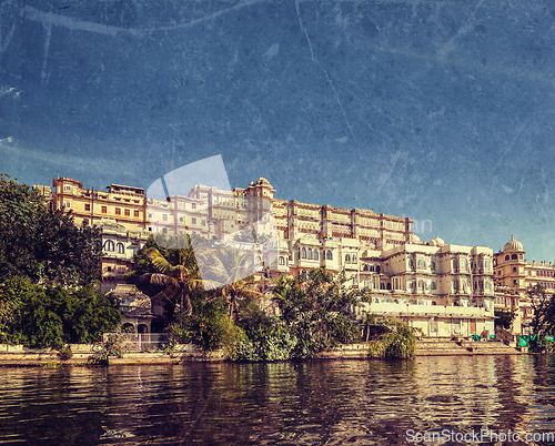 Image of City Palace view from the lake. Udaipur, Rajasthan, India