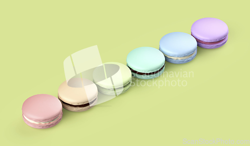 Image of Six french macarons with different colors