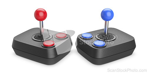 Image of Two vintage computer joysticks