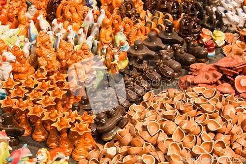 Image of Clay toys and accessories for pooja (temple worship). Tiruvannam