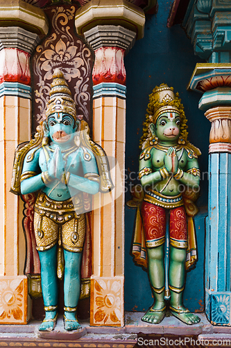 Image of Hanuman statues in Hindu Temple. Sri Ranganathaswamy Temple. Tir