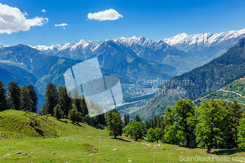 Image of Spring in Kullu valley in Himalaya mountains. Himachal Pradesh, India