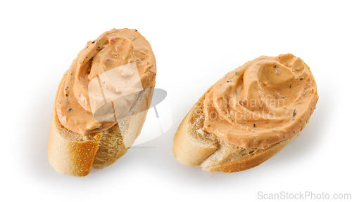 Image of two baguette slices with cream cheese