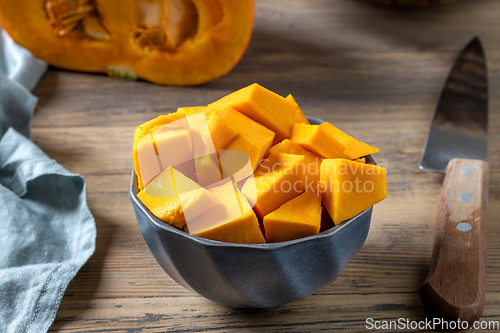 Image of bowl of fresh sliced pumpkin