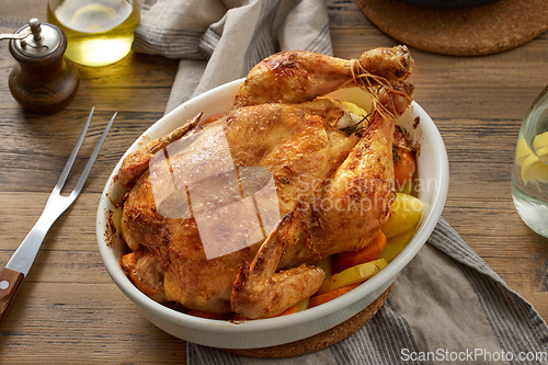 Image of roasted chicken and vegetables