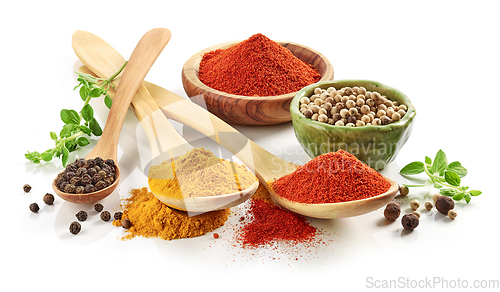 Image of various spices on white background